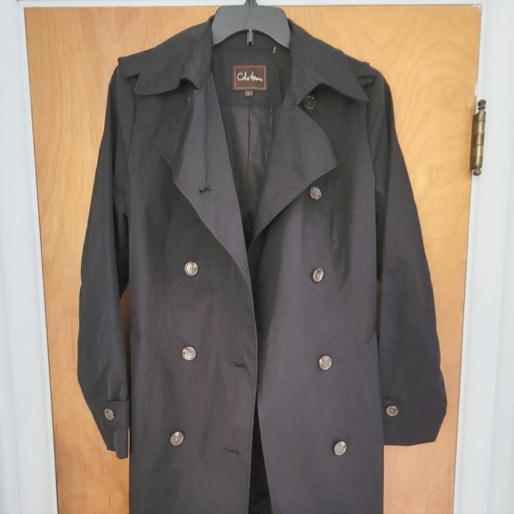 Women's Cole Haan Belted Black Mid-Length Trench Coat